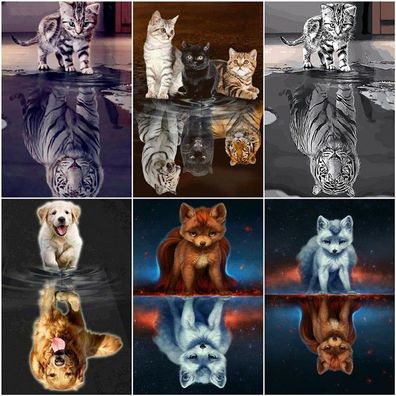5D-Diamantmalerei-Katze & Tiger, volles Quadrat rund, Mosaik-Tierbilder