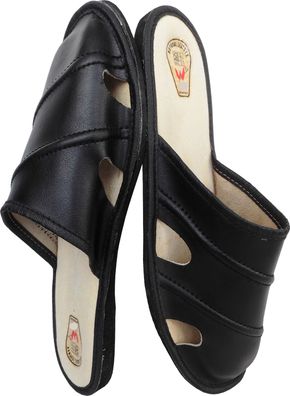 Hausschuhe Latschen Pantolette Gr.40 Echt LEDER, Schwarz (12.2.313) -ac