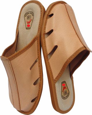 Hausschuhe / Latschen Bequeme Gr. 46 Echt Leder , Natur (Made in Poland) bn