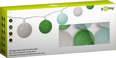 10er LED Lichterkette Cotton Balls, batteriebetrieben, Grün-Mint, 0.3 m
