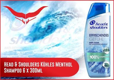 Head & Shoulders Deep Clean Menthol Shampoo 6 x 300ml