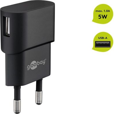 Goobay USB Ladegerät 1 A, Schwarz - mit 1x USB-Buchse, flache Bauform