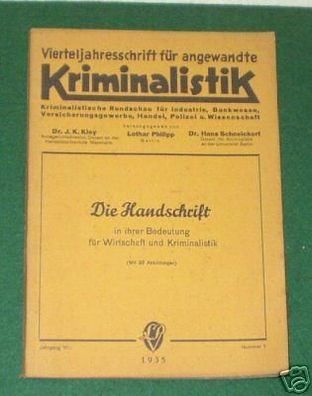 Zeitschrift Kriminalistik "Die Handschrift" Nr. 1/1935