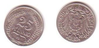 25 Pfennig Nickel Münze Deutsches Reich 1909 G Jäger 18