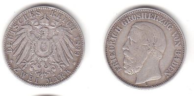 2 Mark Silbermünze Baden Großherzog Friedrich 1899 Jäger 28 (112043)