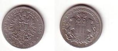 2 Mark Silbermünze Freie und Hansestadt Hamburg 1876 J