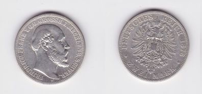 2 Mark Silbermünze Mecklenburg Schwerin Friedrich Franz 1876 Jäger 84 (135542)