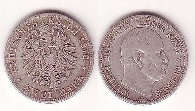 2 Mark Silbermünze Preussen Wilhelm I. 1876 A
