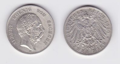 2 Mark Silbermünze Sachsen König Albert 1900 Jäger 124 f. vz (151387)