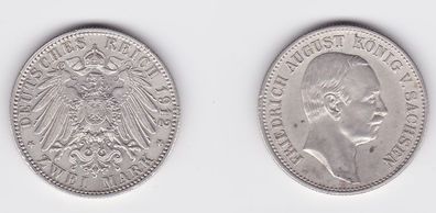 2 Mark Silbermünze Sachsen König Friedrich August 1912 Jäger 134 vz (150015)