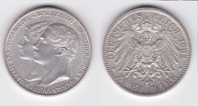 2 Mark Silbermünze Sachsen-Weimar-Eisenach 1903 Hochzeit Jäger 158 vz (151025)