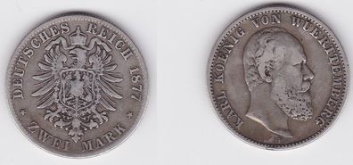 2 Mark Silbermünze Württemberg König Karl 1877 Jäger 172 f. ss (150658)