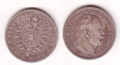 A/ 2 Mark Silbermünze Preussen Wilhelm I. 1876 B