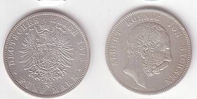 5 Mark Silbermünze Albert König von Sachsen 1875 E
