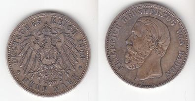 5 Mark Silbermünze Baden Großherzog Friedrich 1900 Jäger 29 (111181)