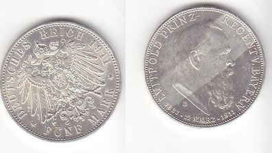 5 Mark Silbermünze Bayern Luitpold zum 90. Geburtstag 1911 Jäger 50 (111088)