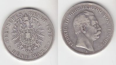5 Mark Silbermünze Hessen Großherzog Ludwig III 1875 Jäger 67 (111403)