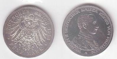 5 Mark Silbermünze Preussen Kaiser Wilhelm II 1913 A in Uniform