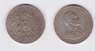 5 Mark Silbermünze Preussen Wilhelm II in Uniform 1914 A Jäger 114 vz (148225)