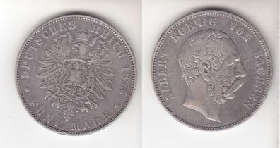 5 Mark Silbermünze Sachsen König Albert 1875 Jäger 125 (111299)