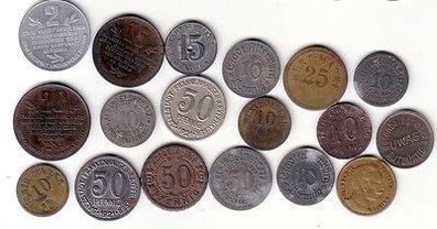 18 x Münzen Notgeld Deutschland und Wertmarken um den 1. Weltkrieg