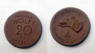20 Pfennig Notgeld Münze Dresden Friedrich Wolff 1923
