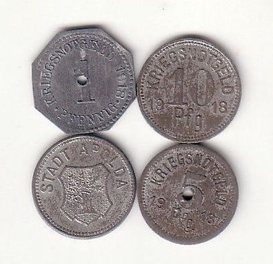 4 x Münzen Notgeld Zink Stadt Apolda 1, 5 und 2 x 10 Pfennig 1918