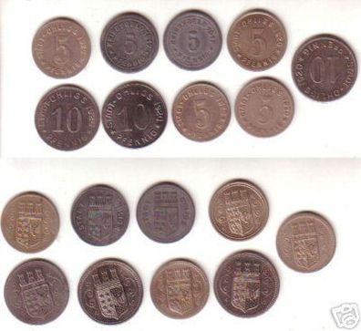 9 Münzen Notgeld 5 & 10 Pfennig Stadt Ohligs 1917/20