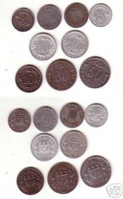 9 Münzen Notgeld der Stadt Witten 1917 bis 1920