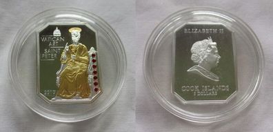 5 Dollar Silbermünze Cook Inseln 2010 Vatican Art St. Peter + Swarovski (154212)