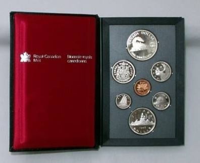 Etui mit Kursmünzsatz 7 Münzen Kanada 1986 in PP