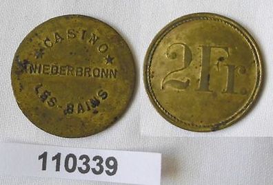 2 Franc Messing Münze Casino Niederbronn Les Bains um 1940 (110339)