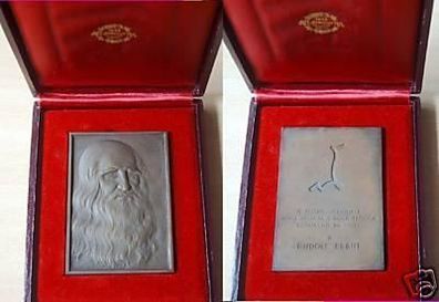 alte Bronze Medaille Leonardo da Vinci im Originaletui