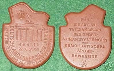 DDR Porzellanmedaille Deutschlandtreffen Berlin 1950