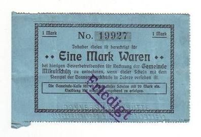Banknote 1 Mark Mikultschütz Oberschlesien um 1918