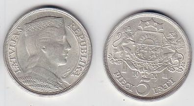 5 Lati Silbermünze Lettland 1929