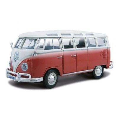 Spielzeug VW Bus T1 Bulli Samba M 1:25 rot/ weiß Metallspritzguss 67133f NEU