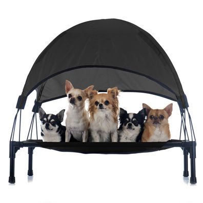 Hundebett mit Dach Schwarz 60x45x16cm bis 15kg Outdoor Hundeliege Sonnendach