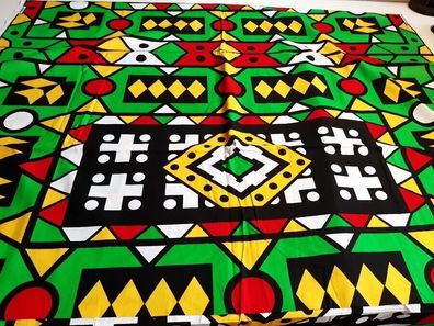 Meterware ab 0,5 m: African Samakaka Angola wax fabric print grün-rot-gelb
