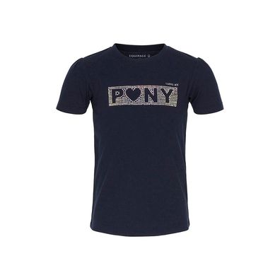 Equipage Kinder T-Shirt Happy Navy mit silbernen Steinchen und Pony Schriftzug
