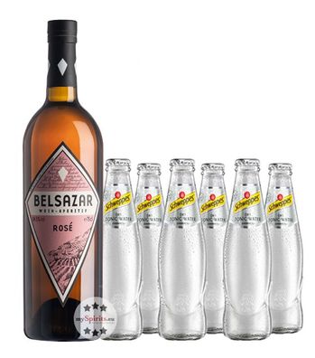 Belsazar Rosé Vermouth + 6 x Schweppes Dry Tonic Water (14,5 % vol., 1,95 Liter) (14,