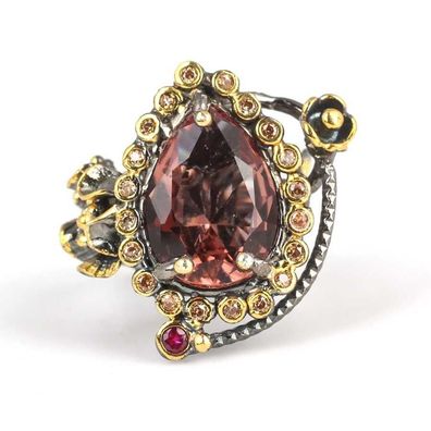 Damen-Ring aus 925er Sterlingsilber mit Zultanit & mit Citrin-Steinen beschmückt