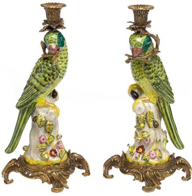 Paar Papagei Kerzenständer Porzellan antik Stil Kerzenleuchter 37cm Candlestick