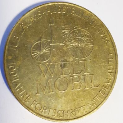 Medaille Weltmobil Jubiläumsaustellung 1986 100 Jahre Fortschritt mit dem Auto