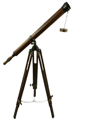 Stand Teleskop, Stativ Fernrohr mit Holz Tubus, maritimes Tripod Mono Okular