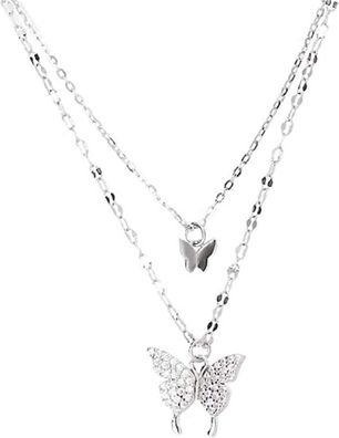 925 Sterling Silber Halskette Glänzende Schmetterling Quaste Halskette Weibliche