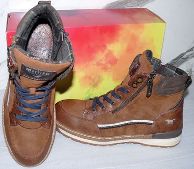 Mustang Denim Warme ZIP Herbst Winter Schuhe Boots Stiefel Futter 42 Braun D88