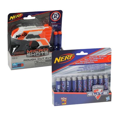 Nerf Gun Micro Shots Rough Cut 2x4 Blaster + N-Strike Elite Darts Sonderedition