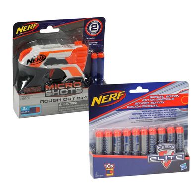Nerf Gun Micro Shots Rough Cut 2x4 Blaster + N-Strike Elite Darts Sonderedition