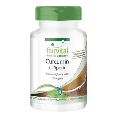 Curcumin 475 mg mit Piperin, 120 Kapseln, Curcuma-Extrakt, Curcuminoide - fairvital